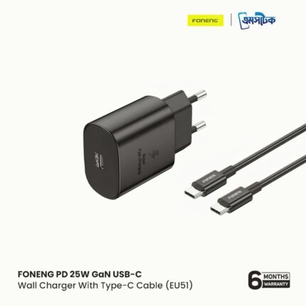 FONENG PD 25W GaN USB-C Wall Charger With Type-C Cable (EU51) Black